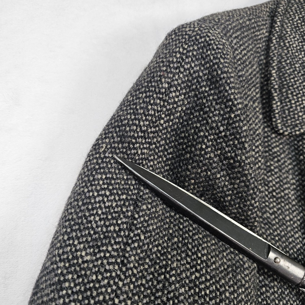 Vtg 80's Lakeland Sportswear Coat Mens 36 Tweed Wool Car Coat Liner Black Gray - Picture 9 of 16